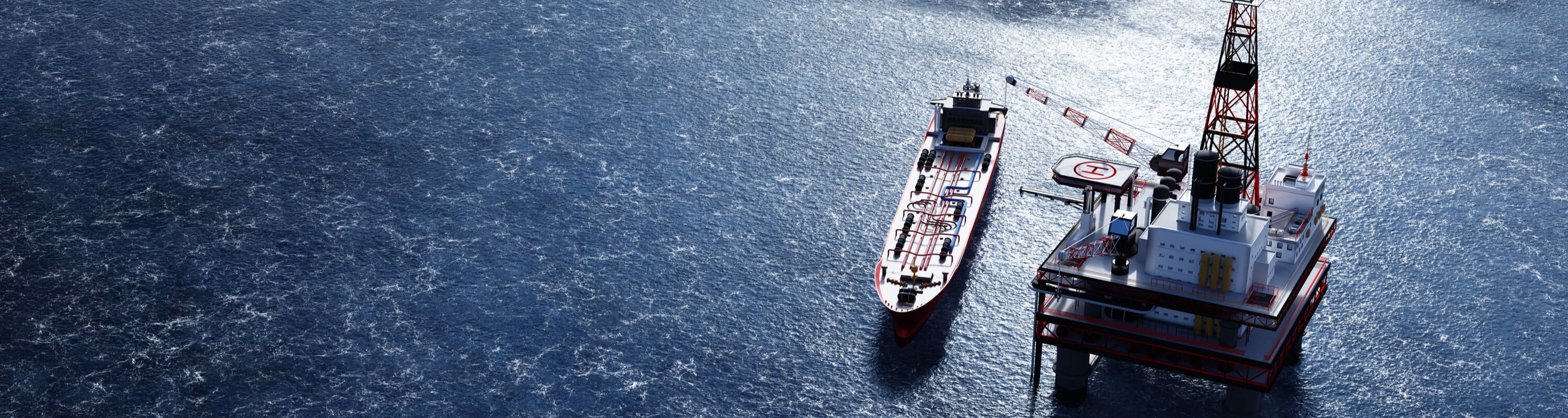 Docked ship at an offshore oil rig